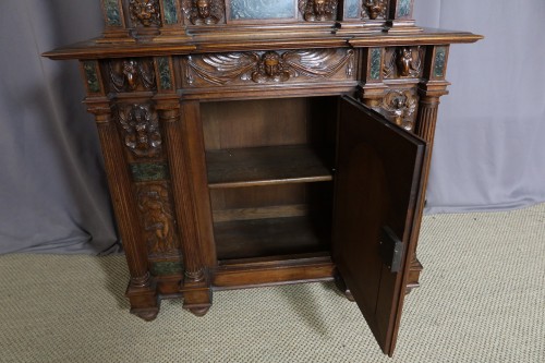 Antiquités - Buffet two bodies in carved walnut signed Bellanger in Paris