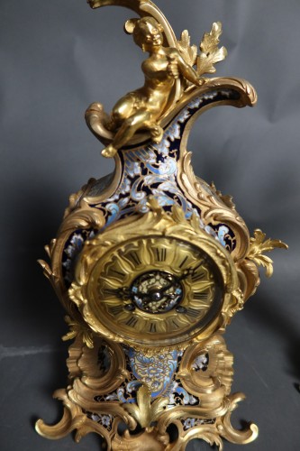 Horlogerie Pendule - Garniture de cheminée en bronze cloisonné
