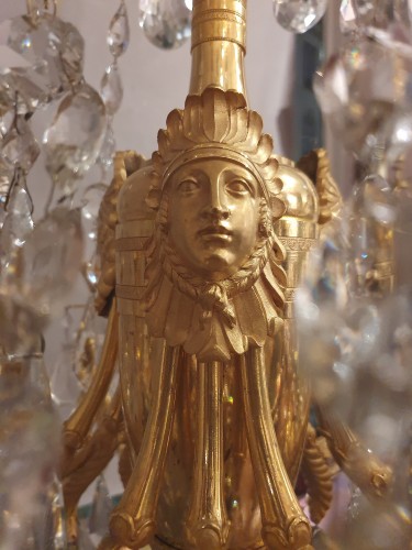 Lustre en bronze ciselé et doré Epoque Empire attribué à Duverger - Luminaires Style Empire