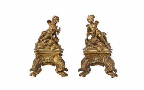 Paire de chenets en bronze doré - Epoque Louis XIV