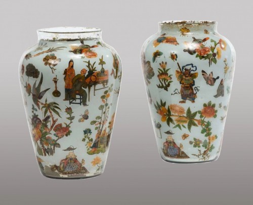 Paire de vases fixé sous verre - Verrerie, Cristallerie Style 