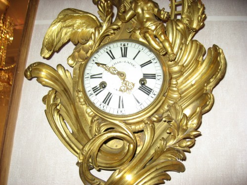 Horlogerie Cartel - Cartel d'applique en bronze d'époque Louis XV, Gille l'ainé