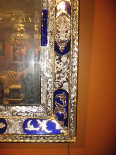 Miroir en verre gravé et verre bleu - venise 19e siècle - Miroirs, Trumeaux Style Napoléon III
