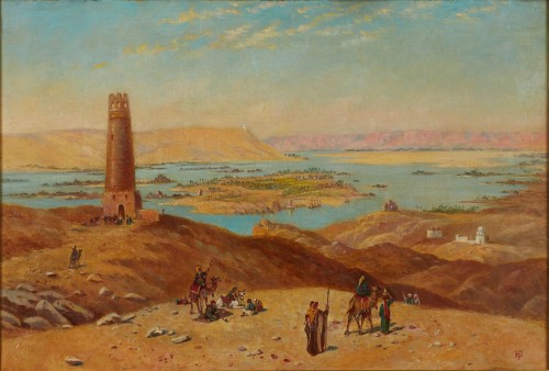 View of the Nile - English school circa 1880, signed HP  - Paintings & Drawings Style 
