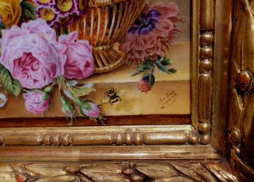 Bouquet de fleurs peint sur porcelaine signé Elisa Bard daté 1850 - Philippe Delpierre