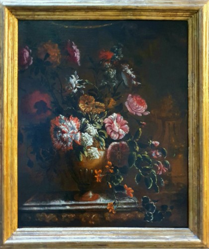 Bouquet de fleurs sur un entablement - Italie XVIIe siècle - Philippe Delpierre