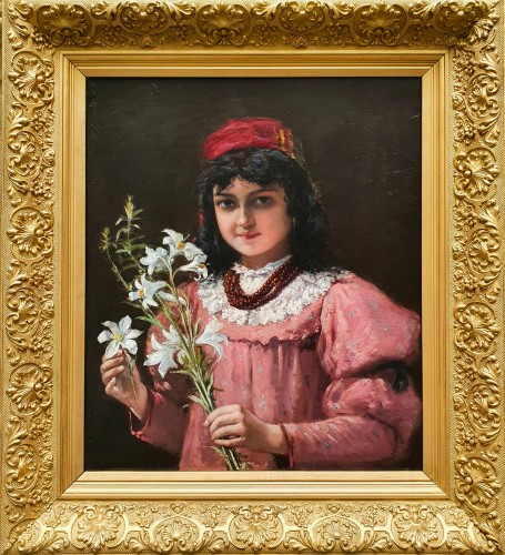 Young girl with lilies - XIXth century