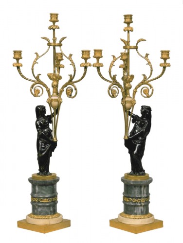 Paire de candélabres à quatre bras de lumières - Epoque Louis XVI