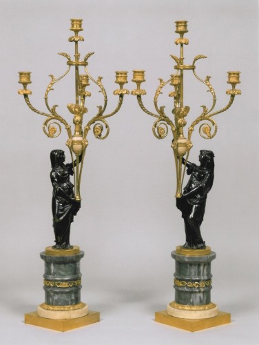 Paire de candélabres à quatre bras de lumières - Epoque Louis XVI - Luminaires Style Louis XVI