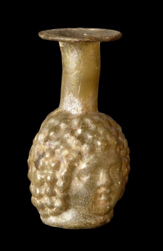 Archéologie  - Flacon janiforme en verre moulé, art romain, 2e-3e siècle après J.-C.