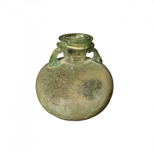 Green glass aryballos, Roman, 1st-3rd century A.D.