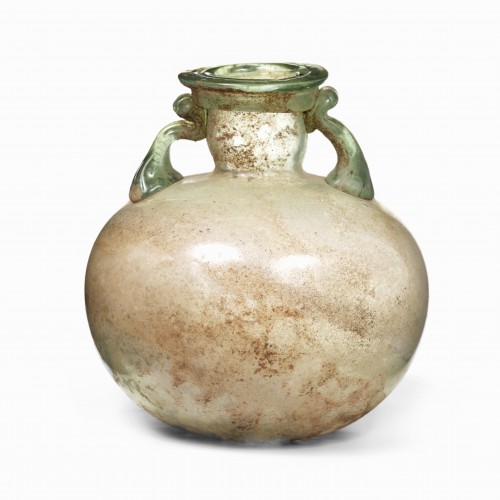 Green glass aryballos, Roman, 1st-3rd century A.D. - Ancient Art Style 