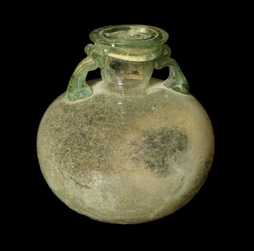 Ancient Art  - Green glass aryballos, Roman, 1st-3rd century A.D.