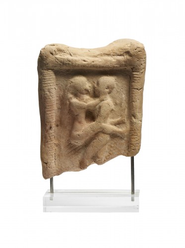 Mesopotamian terracotta plaque with symplegma scene, 2nd Millenium B.C.