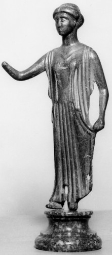 Bronze statuette of a peplophoros, Greek, 5th century B.C. - 