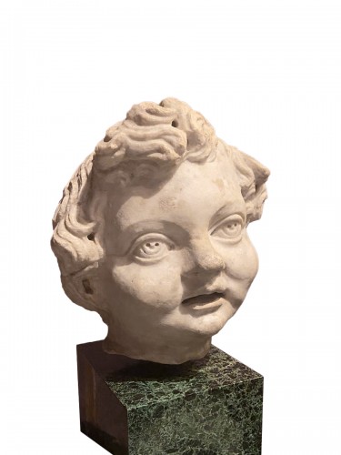 17th century white Carrara marble putti head 