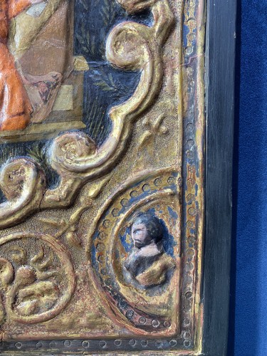 Decorative Objects  - Painted, gilded and stuccoed cassone side panel, Tuscany 15th century 