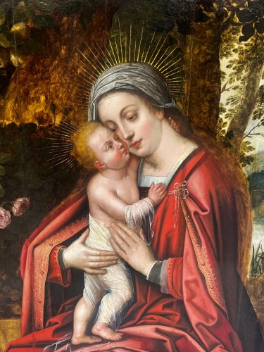 Vierge à l’Enfant au buisson de roses, Bruges 16e siècle attribuée à Willem Benson