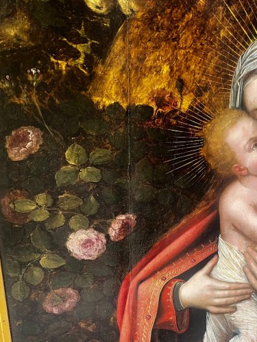 Tableaux et dessins Tableaux XVIe siècle - Vierge à l’Enfant au buisson de roses, Bruges 16e siècle attribuée à Willem Benson