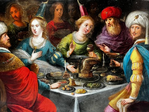 Antiquités - Frans Francken II et Atelier, le festin de Balthazar