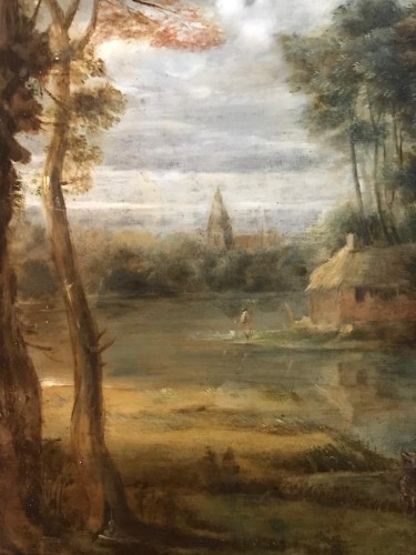 Scène paysanne - Flandres XVIIe siècle - Atelier de D. Teniers I - Tableaux et dessins Style 