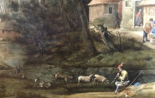 Scène paysanne - Flandres XVIIe siècle - Atelier de D. Teniers I - Poisson et Associés