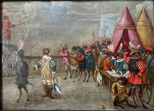 Singerie, parodie d'enrôlement pendant la guerre - Tableaux et dessins Style Louis XIV