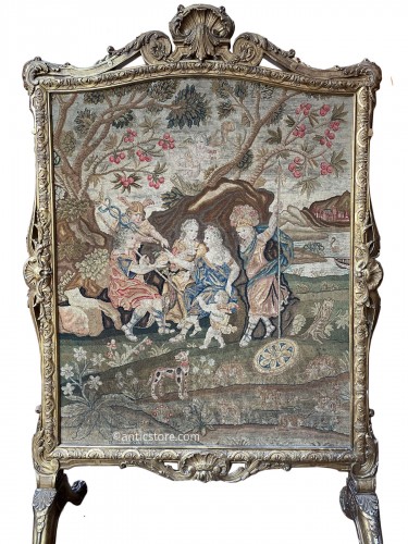 Écran de cheminée en tapisserie et bois doré