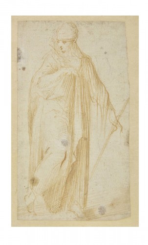 Carlo URBINO (1525 - 1585) Draped female figure holding a branch