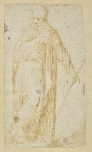 CARLO URBINO (1525 - 1585) Femme drapée tenant un rameau - Tableaux et dessins Style Renaissance