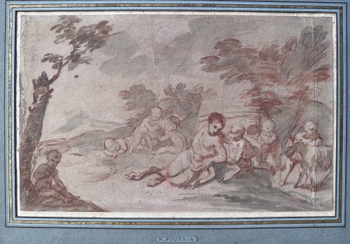 Faunesse et Amours, école française de 17e siècle - Tableaux et dessins Style Louis XIII