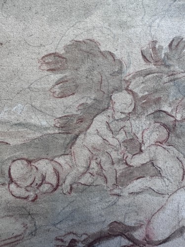 Tableaux et dessins Dessin, Aquarelle & Pastel - Faunesse et Amours, école française de 17e siècle