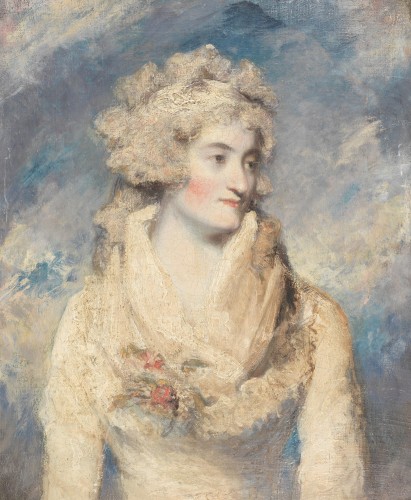 École anglaise début du XIXe siècle - Portrait d'une dame en robe blanche