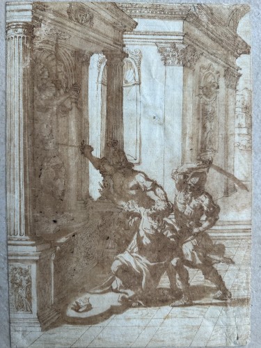 Tableaux et dessins Dessin, Aquarelle & Pastel - Baldassare Peruzzi (1481-1536) - l'assassinat de Caligula, Dessin Ancien