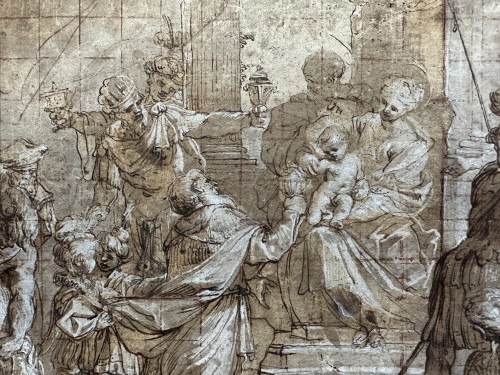 Tableaux et dessins Dessin, Aquarelle & Pastel - L'offrande des trois mages, attribué à Valerio Castello (1624 - 1659)