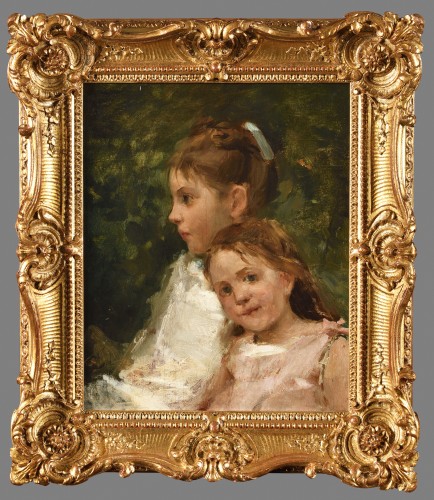  Portrait de deux jeunes filles - Attribué à Norbert Goeneutte (1854-1894) - Tableaux et dessins Style Napoléon III