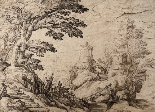 Attribué à Matthijs Bril (1553 – 1626) - Paysage avec ruines en arrière-plan