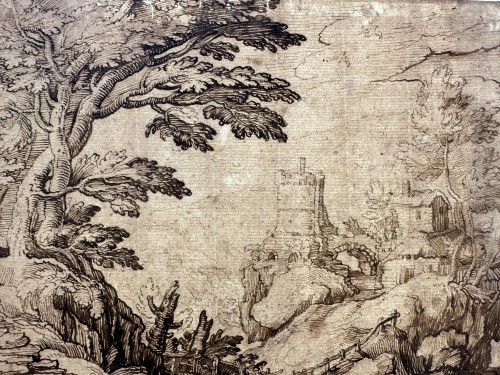 XVIe siècle et avant - Attribué à Matthijs Bril (1553 – 1626) - Paysage avec ruines en arrière-plan