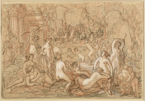 Diane et les nymphes se baignant, attribué à Laurent HUBERT (Actif de 1749 à 1780) - Tableaux et dessins Style Louis XVI
