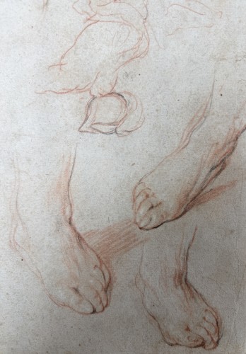 Étude de pieds et esquisse de figure, Attribué à Jacob JORDAENS (1593 – 1678) - Tableaux et dessins Style Louis XIII