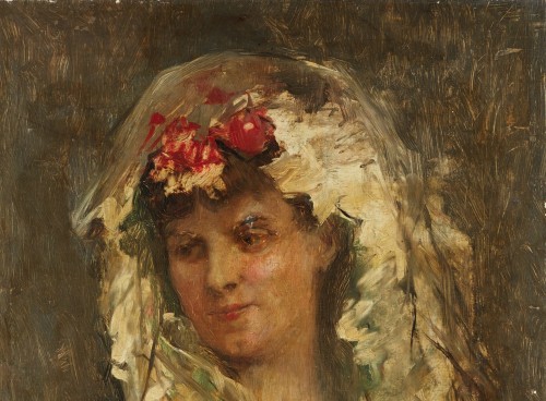 Portrait d’une Espagnole en habit de maja, école Espagnole vers 1900 - Tableaux et dessins Style Art nouveau