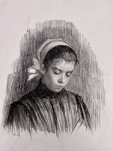 French School Dated 1907 - Portrait Of A Young Girl In A White Headdress