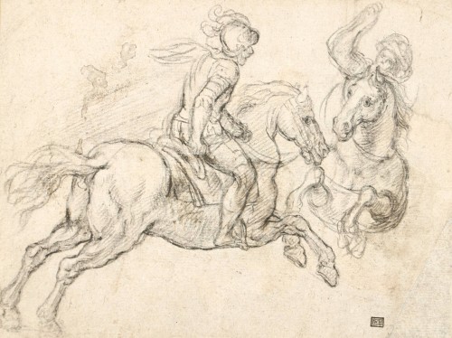 Étude d’un cavalier chargeant son adversaire, attribué à Joseph Parrocel (1646–1704)  - Tableaux et dessins Style Louis XIV
