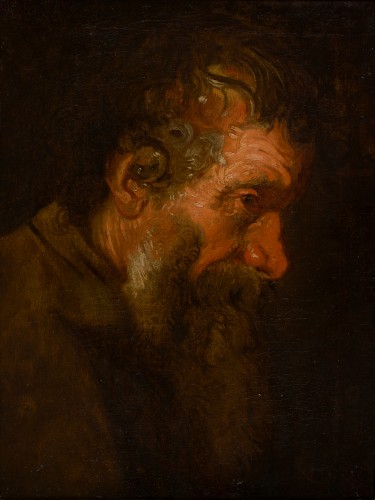 Étude de tête d’homme barbu, Atelier de Van Dyck - Tableaux et dessins Style Louis XIII