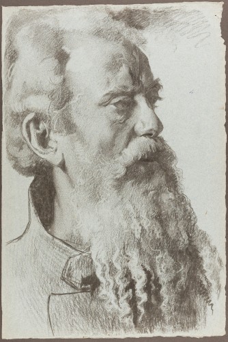 Tête d’homme barbu, cercle d’Adolph von MENZEL (1815 - 1905) - Tableaux et dessins Style Napoléon III