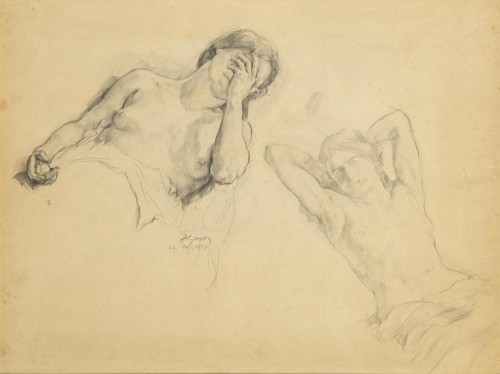 Hermann Gröber (1865-1935), deux études de nus féminins, daté 1914 - Tableaux et dessins Style Art nouveau
