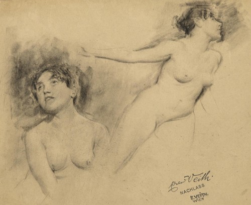 Eduard Veith (1858 –1925), deux études de nus féminins au fusain, vers 1900