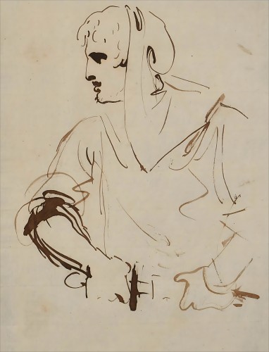William Lock The Younger (1767–1847) – A Classical Soldier Drawing His Swor - Paintings & Drawings Style Louis XVI