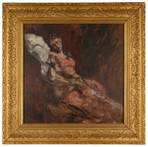 Eduardo León Garrido (1856-1949) – Femme endormie en robe rose