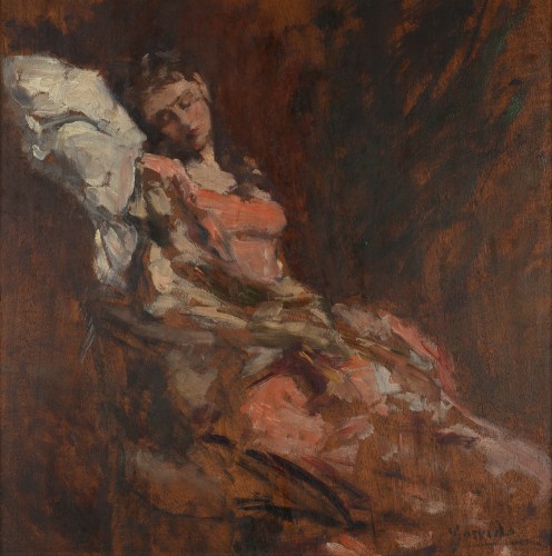 Eduardo León Garrido (1856-1949) – Femme endormie en robe rose - Tableaux et dessins Style Art nouveau